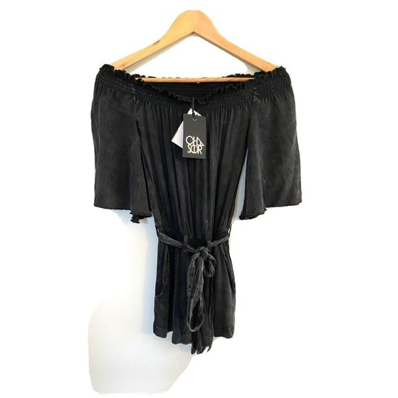 Chaser Pants - NWT Chaser Black Off Shoulder Shorts Romper Belle